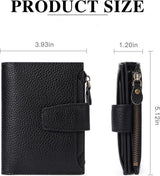 Womens RFID Blocking Leather Wallet Compact Card Holder With Zipper Coin Pocket For Travel And Daily Use Black - Side View