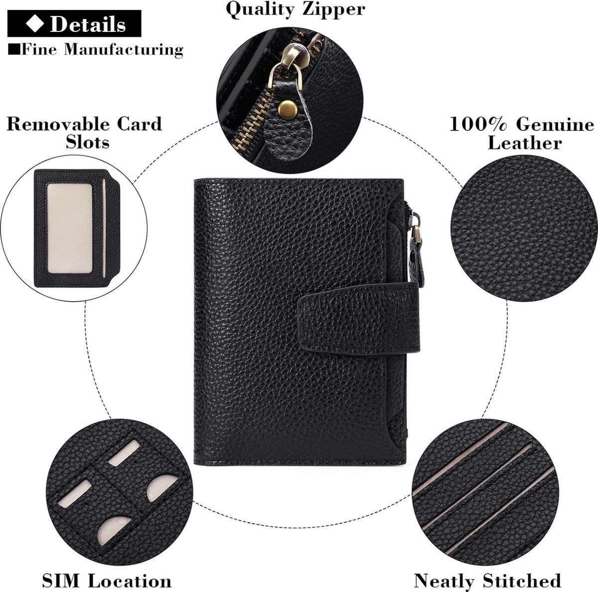 Womens RFID Blocking Leather Wallet Compact Card Holder With Zipper Coin Pocket For Travel And Daily Use Black