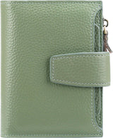 Womens Genuine Leather RFID Blocking Wallet With 14 Card Slots Zipper Coin Pocket Compact For Purse And Travel Light Green