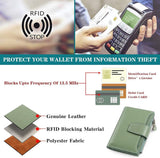 Womens Genuine Leather RFID Blocking Wallet With 14 Card Slots Zipper Coin Pocket Compact For Purse And Travel Light Green - Front View