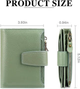 Womens Genuine Leather RFID Blocking Wallet With 14 Card Slots Zipper Coin Pocket Compact For Purse And Travel Light Green - Side View