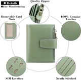 Womens Genuine Leather RFID Blocking Wallet With 14 Card Slots Zipper Coin Pocket Compact For Purse And Travel Light Green - Top-Down View