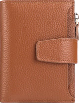Womens Genuine Leather RFID Blocking Wallet, Compact Card Holder With Zipper Coin Pocket, For Travel And Everyday Use, Caramel Brown, 5.12 x 3.93 in