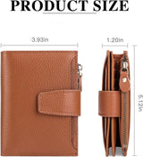 Womens Genuine Leather RFID Blocking Wallet, Compact Card Holder With Zipper Coin Pocket, For Travel And Everyday Use, Caramel Brown, 5.12 x 3.93 in - Front View