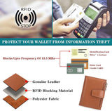 Womens Genuine Leather RFID Blocking Wallet, Compact Card Holder With Zipper Coin Pocket, For Travel And Everyday Use, Caramel Brown, 5.12 x 3.93 in - 45-Degree Angle
