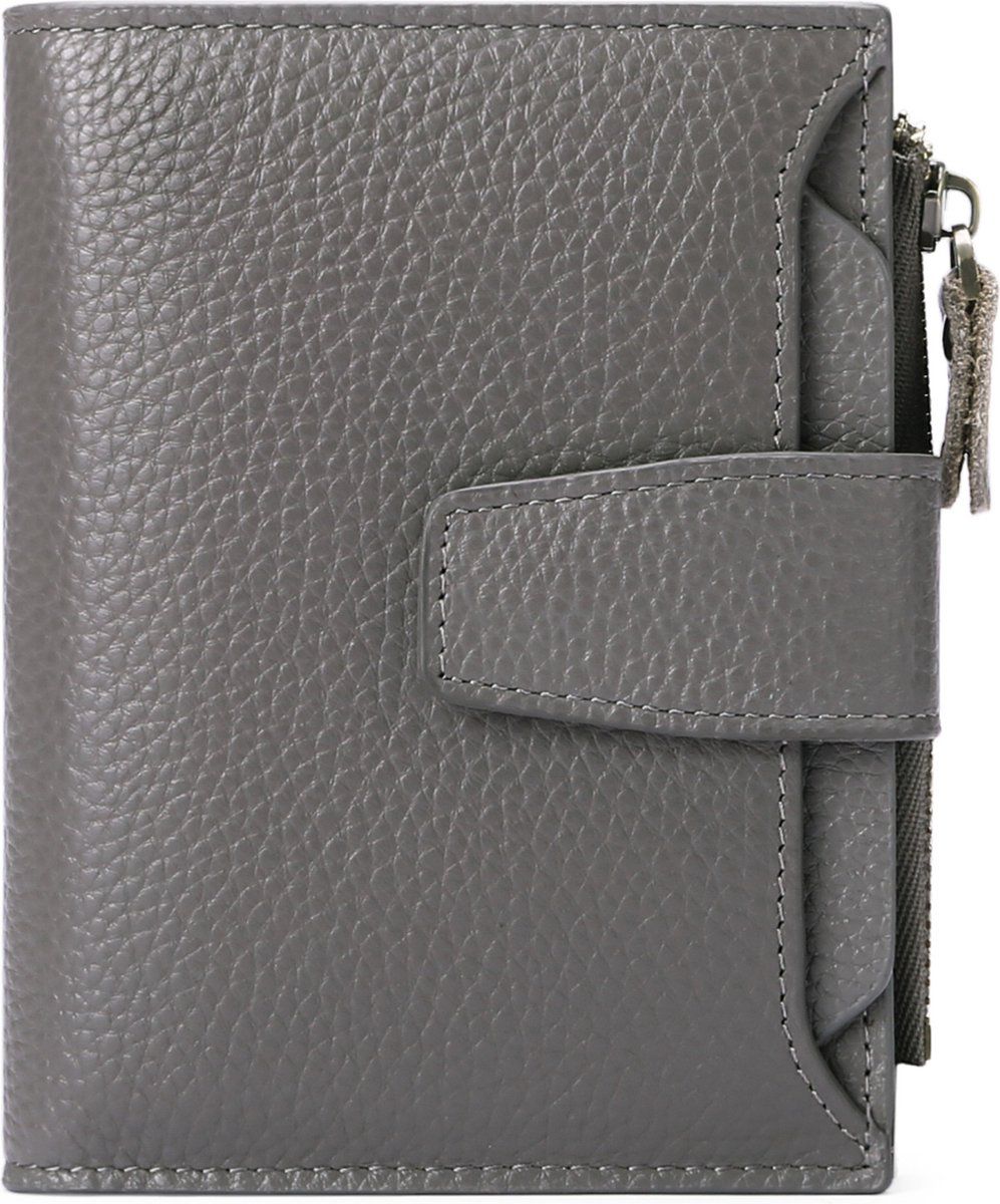 Womens Genuine Leather RFID Blocking Wallet, Compact Card Holder With Zipper Coin Pocket And ID Windows, For Purse Or Pocket, Dark Gray