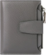 Womens Genuine Leather RFID Blocking Wallet, Compact Card Holder With Zipper Coin Pocket And ID Windows, For Purse Or Pocket, Dark Gray