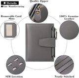 Womens Genuine Leather RFID Blocking Wallet, Compact Card Holder With Zipper Coin Pocket And ID Windows, For Purse Or Pocket, Dark Gray - Side View
