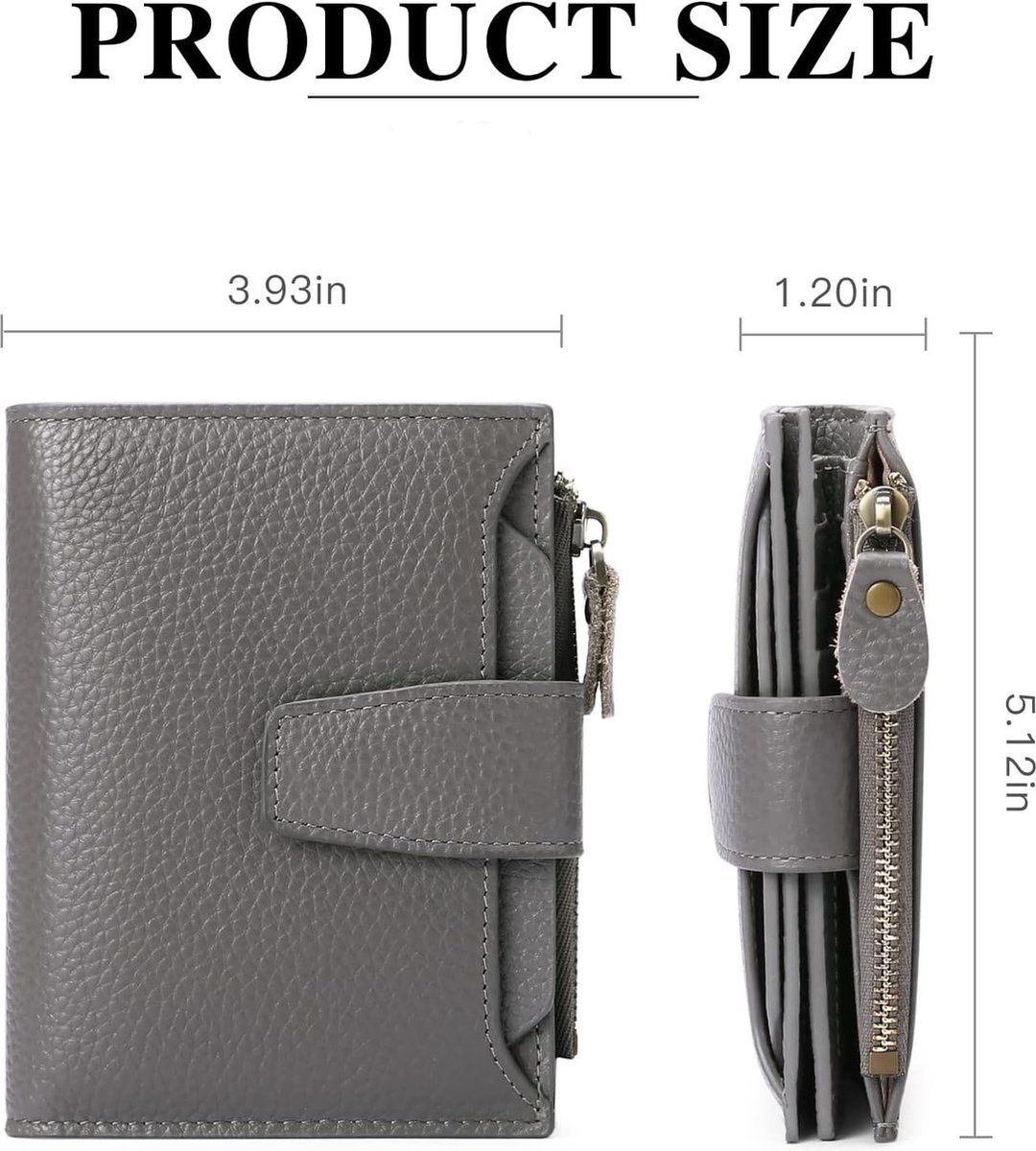 Womens Genuine Leather RFID Blocking Wallet, Compact Card Holder With Zipper Coin Pocket And ID Windows, For Purse Or Pocket, Dark Gray