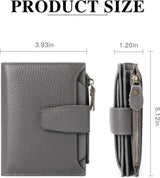 Womens Genuine Leather RFID Blocking Wallet, Compact Card Holder With Zipper Coin Pocket And ID Windows, For Purse Or Pocket, Dark Gray