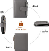 Womens Genuine Leather RFID Blocking Wallet, Compact Card Holder With Zipper Coin Pocket And ID Windows, For Purse Or Pocket, Dark Gray