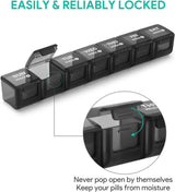 Monthly Pill Organizer 28 Day 4 Week Large Capacity BPA Free PP Plastic Travel Pill Box With Dustproof Container, Black - 45-Degree Angle