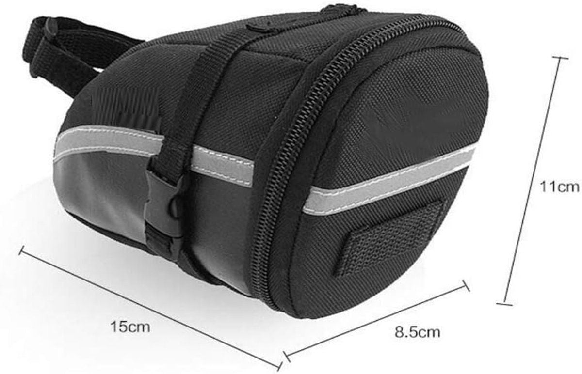 Bike Saddle Bag Waterproof Polyester Large Capacity With Reflective Strips For MTB And Road Cycling, Black, 15 x 11 x 8 cm