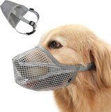 Dog Muzzle Breathable Nylon Mesh Soft Padded Adjustable Straps Anti Bite Chew Bark For Walking Training Long Snout Dogs Gray XL