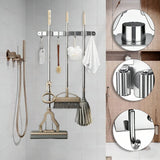 2 Pack Wall Mounted Broom And Mop Holder Set, Stainless Steel Organizer Rack With 4 Shelves And 5 Hooks, For Garage Kitchen Bathroom, Gray, 49 x 2 cm