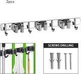 2 Pack Wall Mounted Broom And Mop Holder Set, Stainless Steel Organizer Rack With 4 Shelves And 5 Hooks, For Garage Kitchen Bathroom, Gray, 49 x 2 cm - 45-Degree Angle