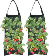 2 Pack Hanging Wall Grow Bags, Breathable PE Planting Bags With 8 Pockets And Handle For Strawberries Herbs Flowers Balcony Garden, Green, 25 x 60 cm