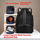 Water Resistant Drawstring Gym Backpack With Shoe Compartment And Wet Dry Pocket For Swimming Yoga Travel, Black - Front View