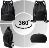 Drawstring Gym Backpack, Water Resistant Oxford Cloth Sports Bag With Shoe Compartment And Wet Pocket, For Swimming And Workout, Blue