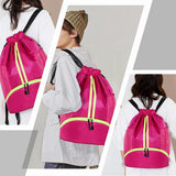 Drawstring Gym Backpack, Large Capacity Oxford Cloth Sports Bag With Shoe Compartment And Wet Pocket, Unisex For Swimming Beach, 15.7 x 11.8 in - Front View