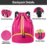 Drawstring Gym Backpack, Large Capacity Oxford Cloth Sports Bag With Shoe Compartment And Wet Pocket, Unisex For Swimming Beach, 15.7 x 11.8 in - Side View