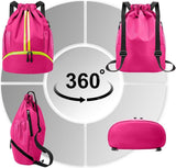Drawstring Gym Backpack, Large Capacity Oxford Cloth Sports Bag With Shoe Compartment And Wet Pocket, Unisex For Swimming Beach, 15.7 x 11.8 in - Top-Down View