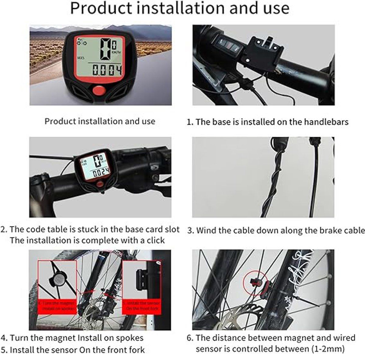 2 Pack Wireless Bike Computer Speedometer, Easy Install LCD Cycling Odometer For Road MTB City Commuting Bikes, Black Red