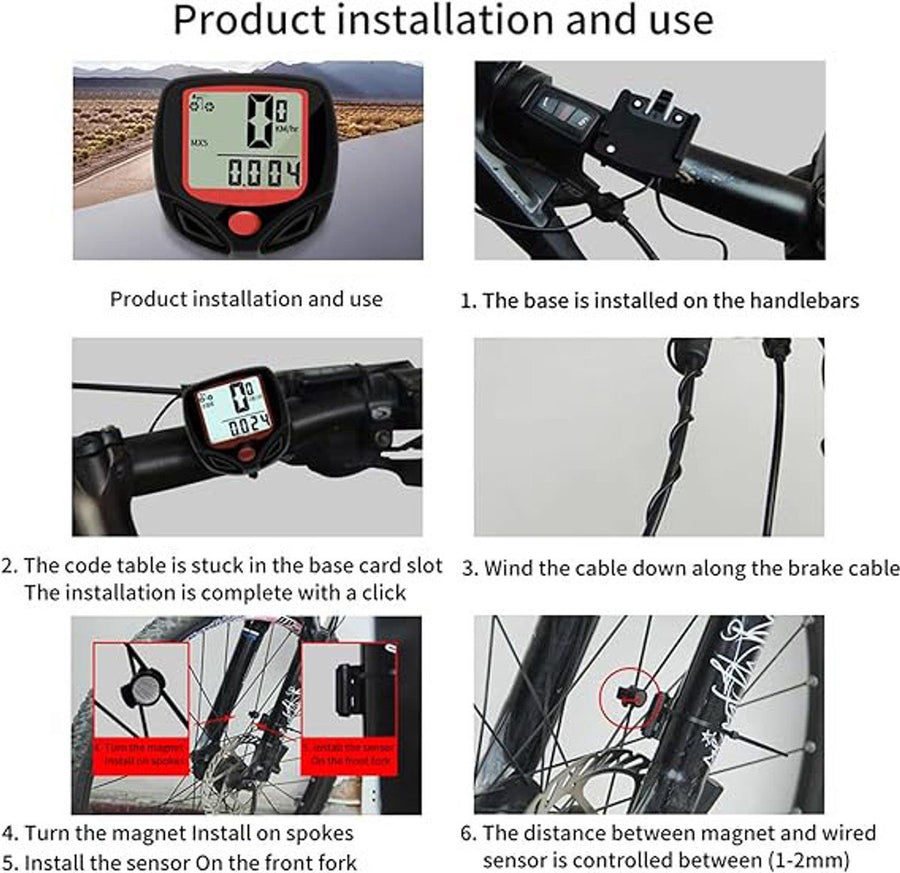 2 Pack Wireless Bike Computer Speedometer, Easy Install LCD Cycling Odometer For Road MTB City Commuting Bikes, Black Red