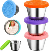6 Pack Stainless Steel Condiment Cups With Leakproof Silicone Lids, Stackable Dipping Sauce Containers For Lunch, Travel And Picnics, 70 ml, 2.4 oz