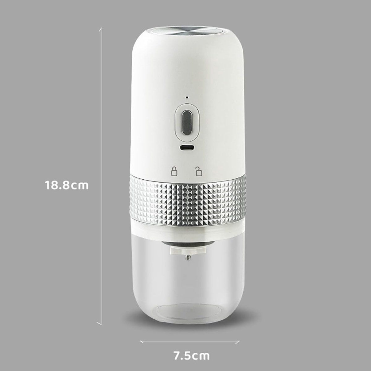 Portable Electric Coffee Grinder With Ceramic Burr, One Touch Automatic Grinding, Adjustable Coarseness For Travel Camping Kitchen, White, 7.4 in