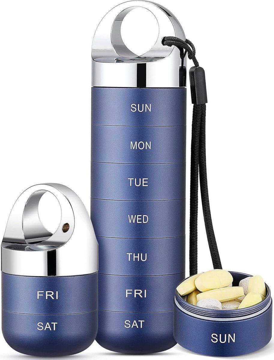 Travel Pill Organizer Case, 7 Day Aluminum Alloy Weekly Medicine Holder With Airtight O Ring Seal And Laser Day Labels, For Vitamins Fish Oil