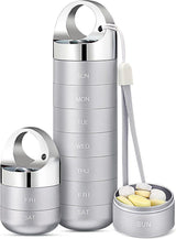 Travel Pill Organizer Waterproof Aluminum Alloy 7 Day Weekly Pill Box With Large Compartments For Vitamins Fish Oil Supplements Gray