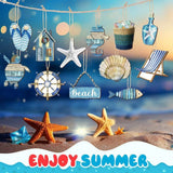36 Pack Wooden Ocean Ornaments, Nautical Sea Animal Cutout Hanging Decorations For Christmas Tree Home Office, Blue Coastal Theme, 5 to 8 cm - Top-Down View