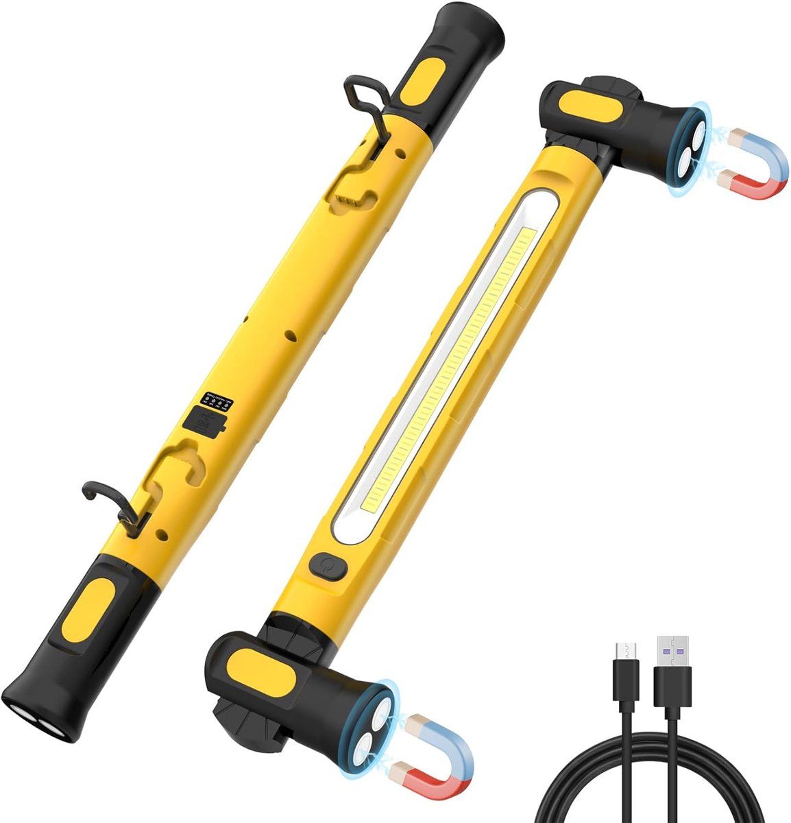 Rechargeable LED Work Light, Magnetic 360 Rotating Inspection Lamp With 6000mAh Battery, For Auto Repair Garage, Yellow, 3000 lm, 51 cm
