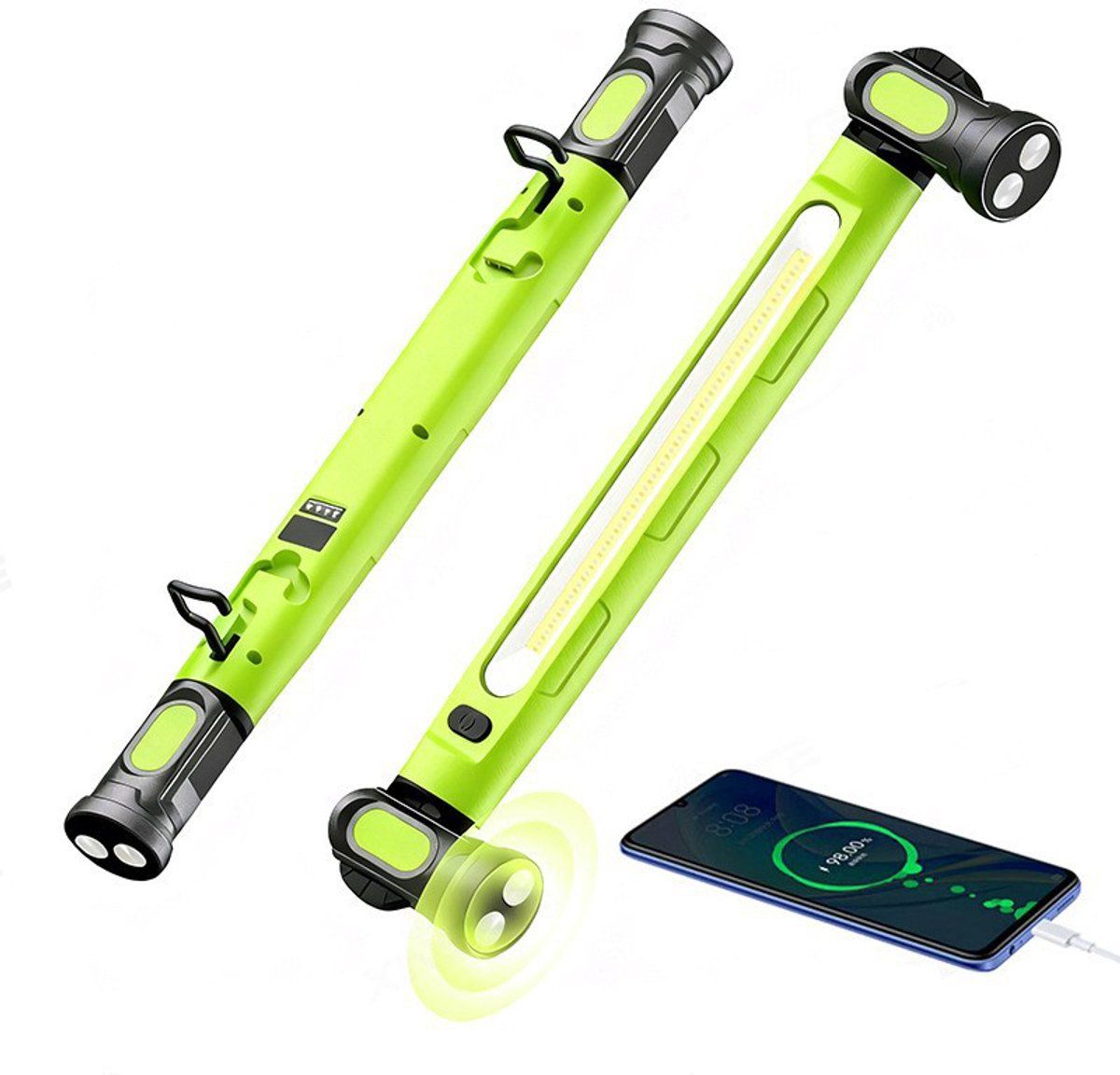 Rechargeable LED Work Light With Magnetic Base 360 Adjustable 6000mAh USB Output For Car Repair Garage Camping Green, 3000 lm, 51 cm