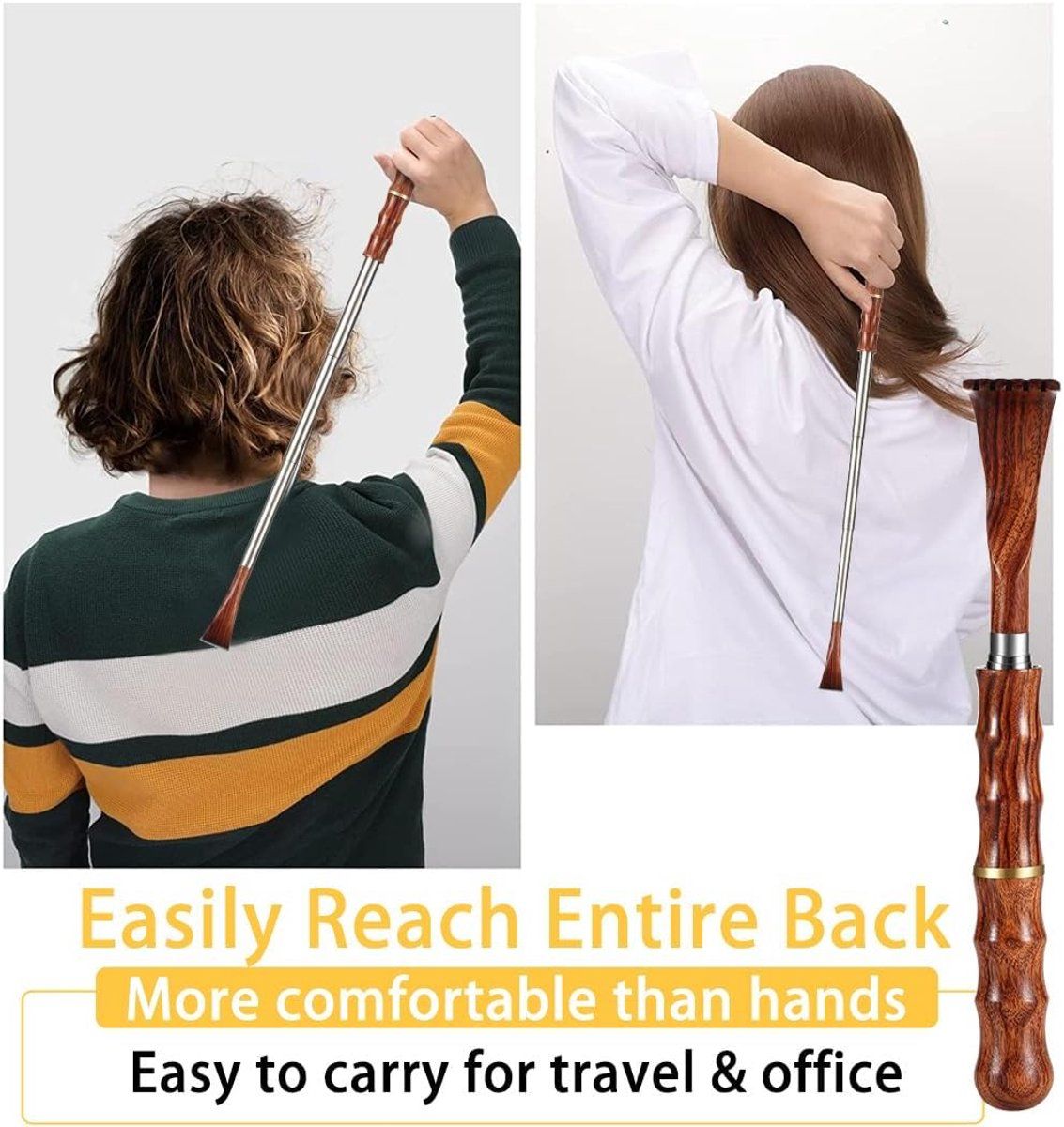 2 Pack Telescopic Back Scratcher, Stainless Steel Handle With Solid Wood Scratch Head, Portable Itch Relief For Men And Women, 20 To 39 cm