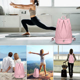 Swim Gym Backpack With Shoe Compartment, Wet Dry Separation, Foldable Odor Resistant Sports Bag For Women, Pink - Front View