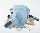 Swim Gym Backpack With Wet Dry Compartment And Shoe Pocket, Foldable Odor Resistant Sports Bag For Women, Blue - Side View