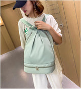 Gym Swim Backpack With Shoe Compartment, Wet Dry Separation Foldable Travel Sports Bag For Women, Green - Front View