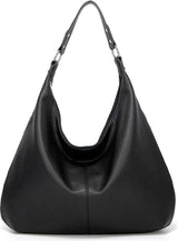 Womens Hobo Shoulder Bag, Soft PU Leather Large Capacity Handbag With Zipper And Adjustable Strap For Work Travel, Black, 48 x 35 cm