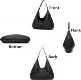 Womens Hobo Shoulder Bag, Soft PU Leather Large Capacity Handbag With Zipper And Adjustable Strap For Work Travel, Black, 48 x 35 cm - Front View