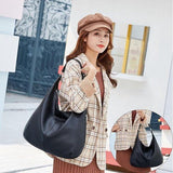Womens Hobo Shoulder Bag, Soft PU Leather Large Capacity Handbag With Zipper And Adjustable Strap For Work Travel, Black, 48 x 35 cm - Side View