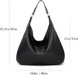 Womens Hobo Shoulder Bag, Soft PU Leather Large Capacity Handbag With Zipper And Adjustable Strap For Work Travel, Black, 48 x 35 cm