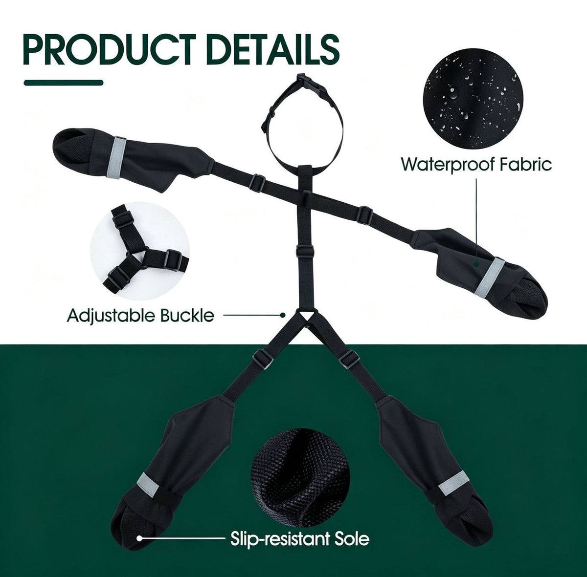 Waterproof Dog Boots With Suspenders, Anti Slip Paw Protectors With Adjustable Straps For Small And Medium Dogs Outdoor Walks, Black S