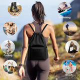 Drawstring Gym Backpack, Water Resistant Sports Bag With Wet Dry Compartment And Multiple Pockets, For Men And Women Swimming Yoga Travel, 16.5 in - Top-Down View