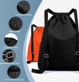 Drawstring Gym Backpack, Water Resistant Sports Bag With Wet Dry Compartment And Multiple Pockets, For Men And Women Travel Swim Yoga, Black, 18.5 in