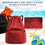 Drawstring Gym Backpack, Water Resistant Sports Bag With Wet Dry Compartment And Multiple Pockets, For Men And Women Travel Swim Yoga, Black, 18.5 in - Side View