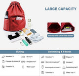 Water Resistant Drawstring Gym Backpack With Wet Dry Compartment And Multiple Pockets For Men Women Travel Yoga Dance Red, 16.5 in