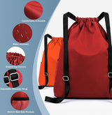 Water Resistant Drawstring Gym Backpack With Wet Dry Compartment And Multiple Pockets For Men Women Travel Yoga Dance Red, 16.5 in - Side View