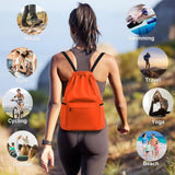 Drawstring Gym Backpack, Water Resistant Sports Bag With Wet Dry Compartment And Multi Pockets, For Men And Women Swimming Yoga Travel, 16.5 in - Top-Down View